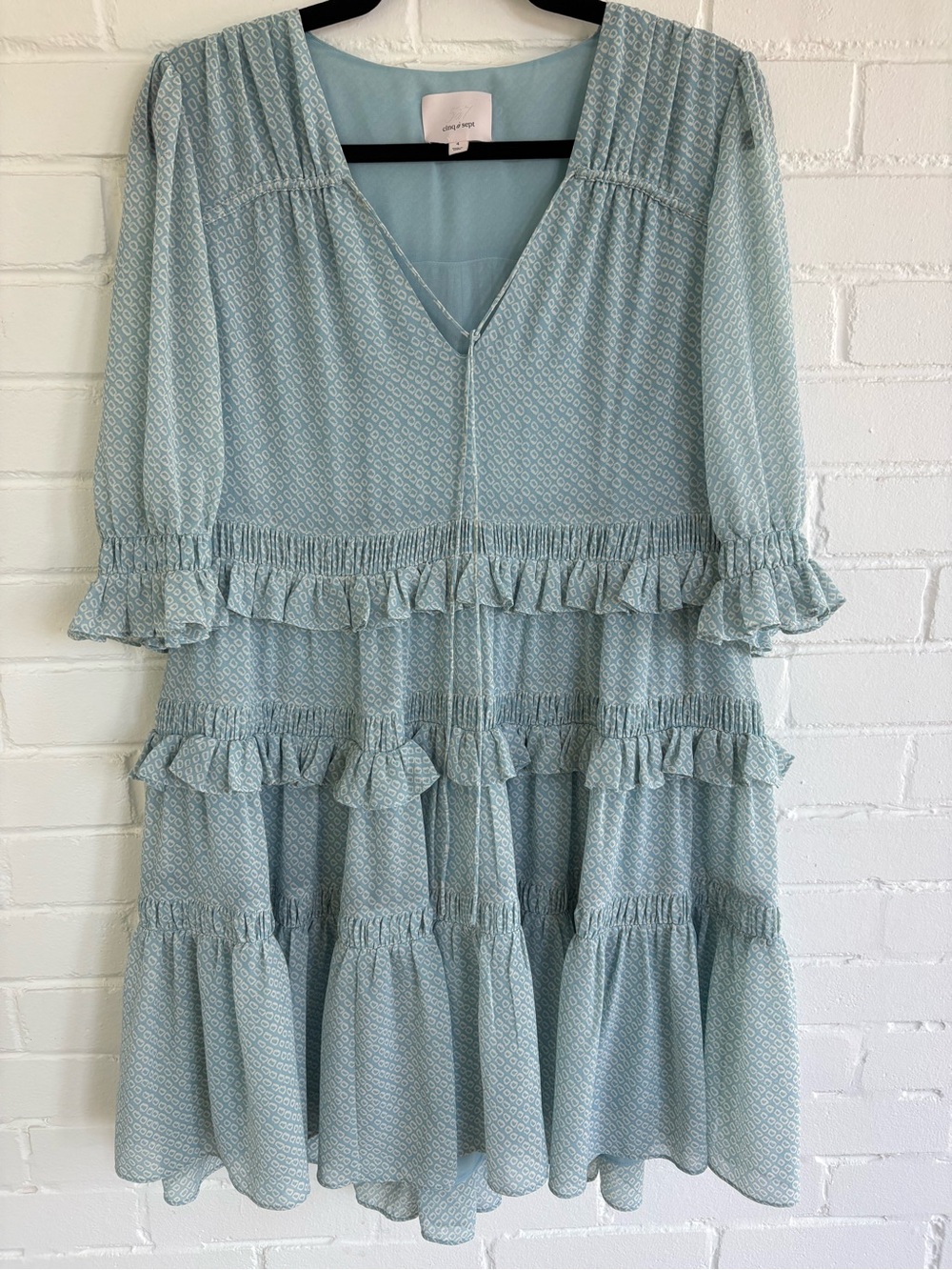 Cinq a Sept Soft Light Blue Ruffle Tiered Mini Dress
